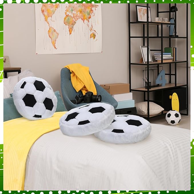 Gerrii 8 Pcs Ball Pillows 13.8" Sports Throw Pillows Plush Fluffy Cushion Sport Theme Fluffy Stuffed Plush Cushion for Team Gifts Bedroom Decoration(Soccer)