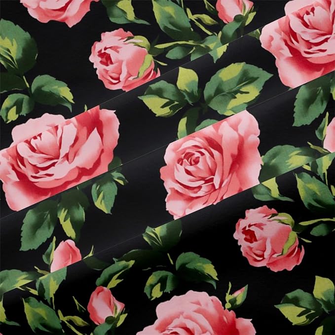 Rose Comforter Set Queen 3 Pieces Pink Rose Floral Bedding Set Black Romantic Soft Microfiber Down Alternative Comforter with 2 Pillowcases
