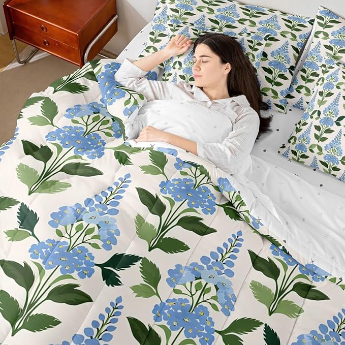 Feelyou Girls Flower Comforter Set with Sheets King Size 7 Pieces Kids Romantic Florals Pattern Bedding Set for Boys Women Teens Garden Botanical Nature Theme Bed in a Bag Room Decor