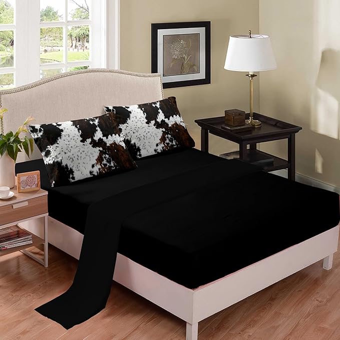 Tailor Shop 5PCS Cow Print Comforter Set Queen, Western Farmhouse Cow Print Bedding in A Bag