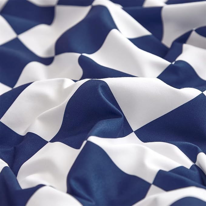 Houseri Royal Blue White Plaid Comforter Set Twin Size Boys Girls Bright Blue Grid Bedding Comforters Kids Deep Ocean Blue Checkerboard Bedding Sets Twin Dark Blue Checkered Gingham Comforter Set Twin