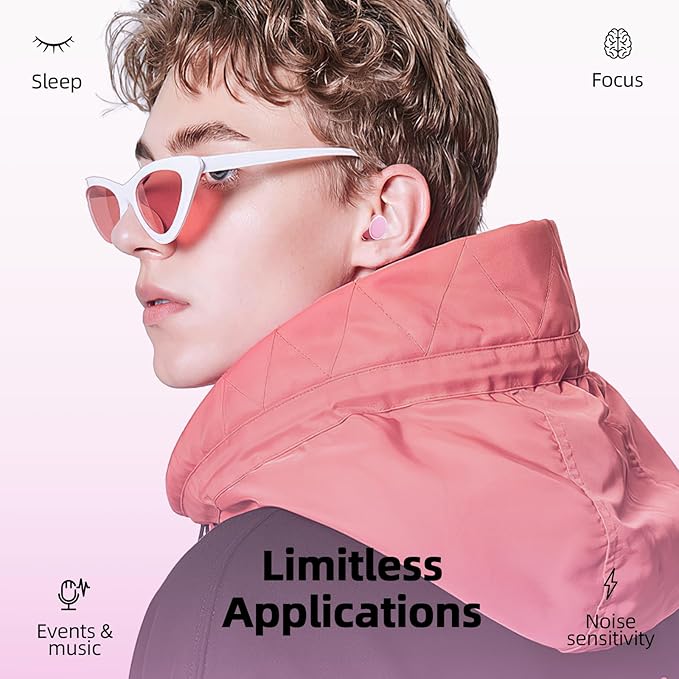 45dB Ear Plugs for Sleeping Noise Cancelling, Noise Reduction Earplugs for Sleep, Snoring, Reusable Noise Cancelling Ear Plugs for Concerts, Work, Airplane, Silicone Sleep Earplugs with 8 Tips Pink