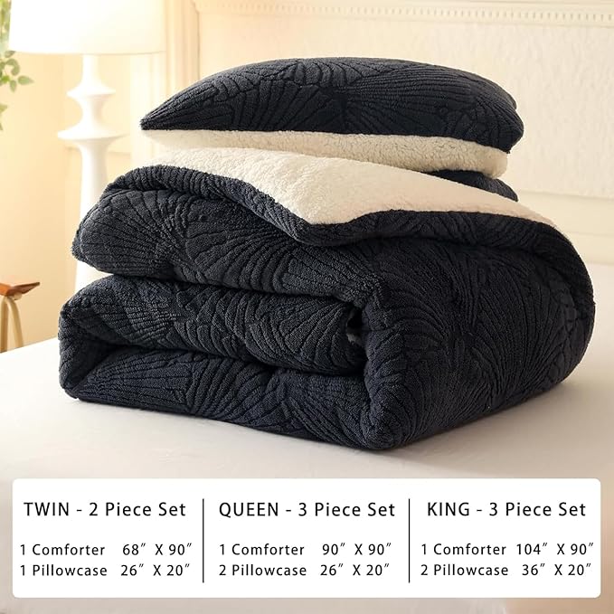 Seashell Jacquard Sherpa Comforter Set Warm Cozy Premium Bedding 2 Pieces, Twin Size Geometric Pattern Quilt Comforter with 1 Pillowcases(68"X90" Grey)