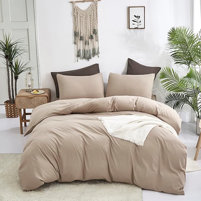 KAREVER Deep Champagne Comforter Set Full Cream Coffee Bedding Set Khaki Blanket Women Soft Dark Champagne Bedding Set Men Breathable Taupe Comforter Set