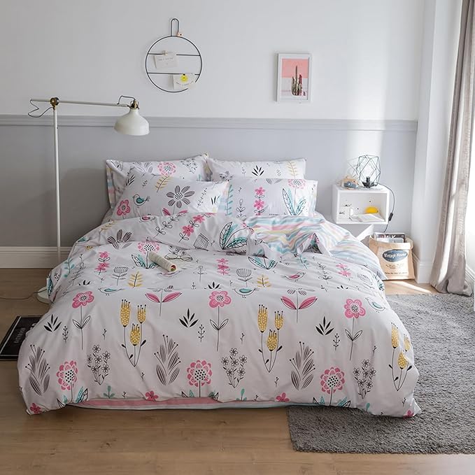HighBuy Aesthetic Floral Comforter Set Full, Boho Chic Flowers Pattern Bedding Comforter Sets Fluffy for College Girl, Comfy Soft Cute Flower Coquette Cottagecore Bedding Comforter Set