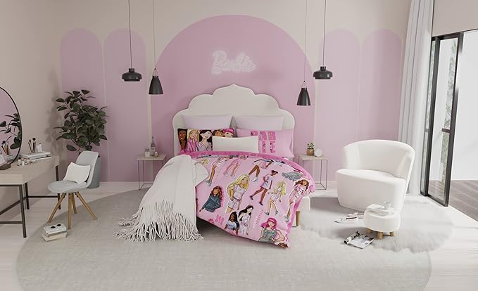 Franco Barbie Barbiecore Bedding Super Soft Comforter and Sheet Set with Sham, 7 Piece Full Size, (Official Licensed Product)