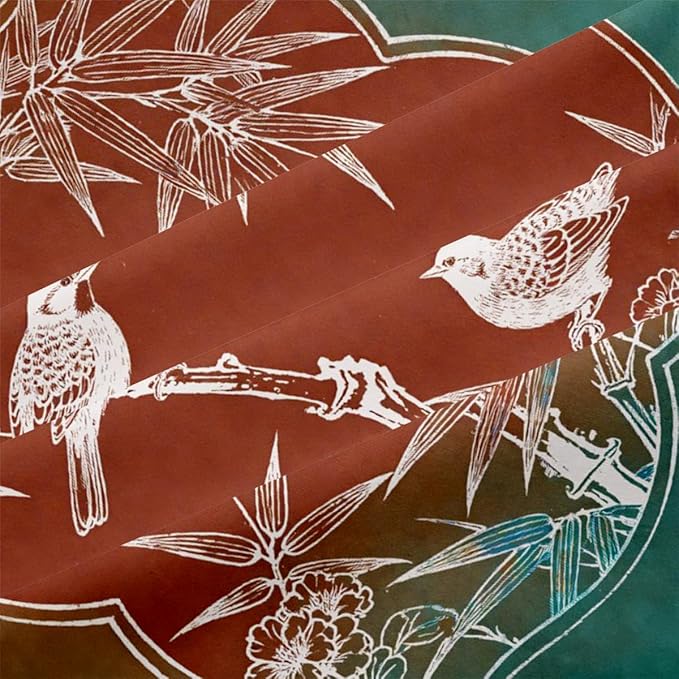 Queen Comforter Set 3 Pieces Vintage Bamboo Leaves Birds Bedding Set Teal Tan Soft Microfiber Down Alternative Comforter with 2 Pillowcases