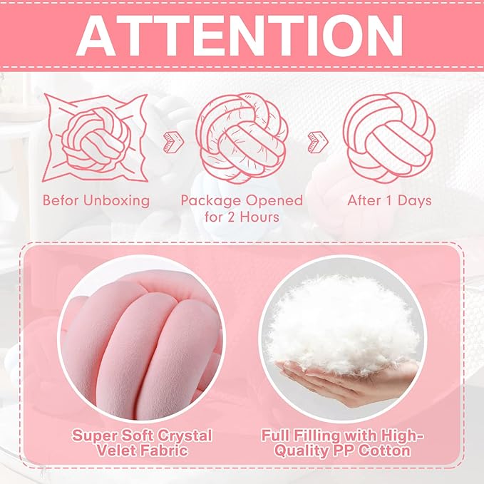 Namalu 2 Pieces Knot Ball Pillows Round Plush Aesthetic Cushion Pillows Soft Stress Relieving Cute Decorative Knotted Pillows for Kids Bed Sofa Bedroom Decor (Light Pink, 7.87 Inches)
