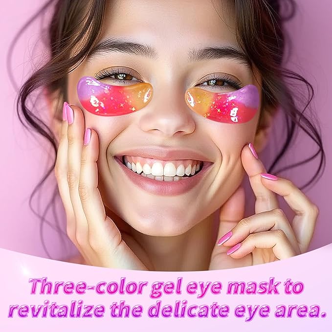 Eye Masks (24 Pairs) - Gift for Her - Tri-color Under Eye Patches for Dark Circles, Puffiness, Wrinkles, Soothing & Hydrating, Skincare Eye Gel Pads, Beauty Essential for Women, Valentines Gift