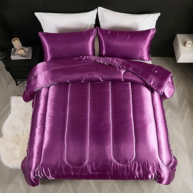 Satin Comforter Set Queen Silk Like Satin Bedding Set Luxury Hotel Silky Bed Home Deocr Sexy Silky Down Comforter Purple Bed Set 3 Pcs