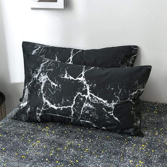 CLOTHKNOW Black White King Size Comforter Set Marble Bedding Comforter Sets All Season Black Comforter Abstract Comforter with 2 x Pillow Cases