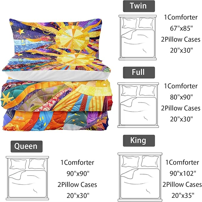 Sun Boho Comforter Set Queen Size 3 Pieces Bed in a Bag,Color Wildflower Garden Floral Bedding Set for Boys Girls Women, Floral Aesthetic Rustic Farmhouse Botanical Bedroom with 2 Pillow Covers