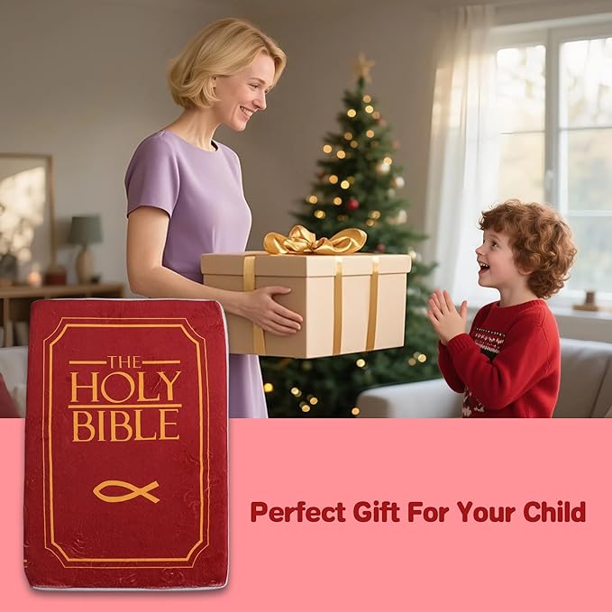 Bible Pillow Book Plush That Opens, Cozy Faith Bible Plushies, for Kids Adults Christian Gifts, Decoration for Bedrooms, Living Rooms (Red)