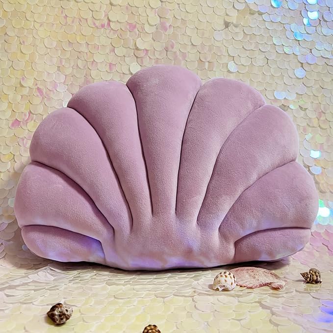 YRXRUS Shell Pillow - Light Purple Seashell Shaped Accent for Patio, Ocean Series, Ultra Soft Velvet Cushion for Bed, Living Room, Kids Room, 3D Insert 14x11 Inch