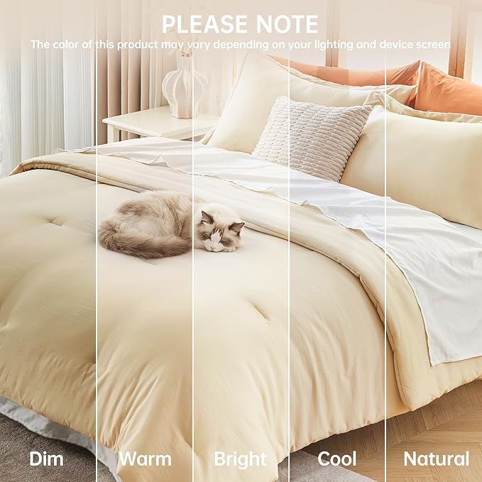 MUXHOMO King Size Comforter Set, All Season Ultra Soft Down Alternative Bedding - 3 Piece Lightweight Bed Set Includes 1 Comforter (104"x90") and 2 Pillow Shams (20"x36"), Light Yellow