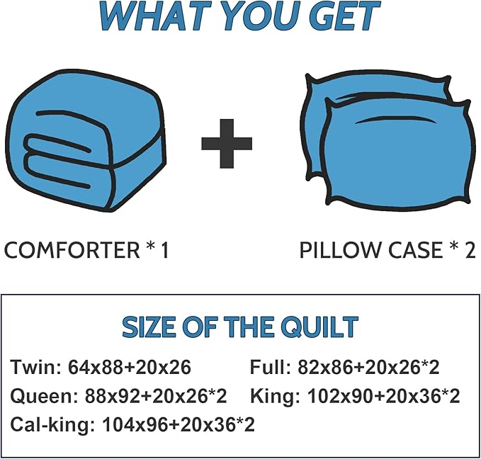Decroom Lightweight Queen Comforter Set with 2 Pillow Sham - 3 Pieces Set - Quilted Down Alternative Comforter/Duvet Insert for All Season - Grayish Blue/Grey - Queen Size