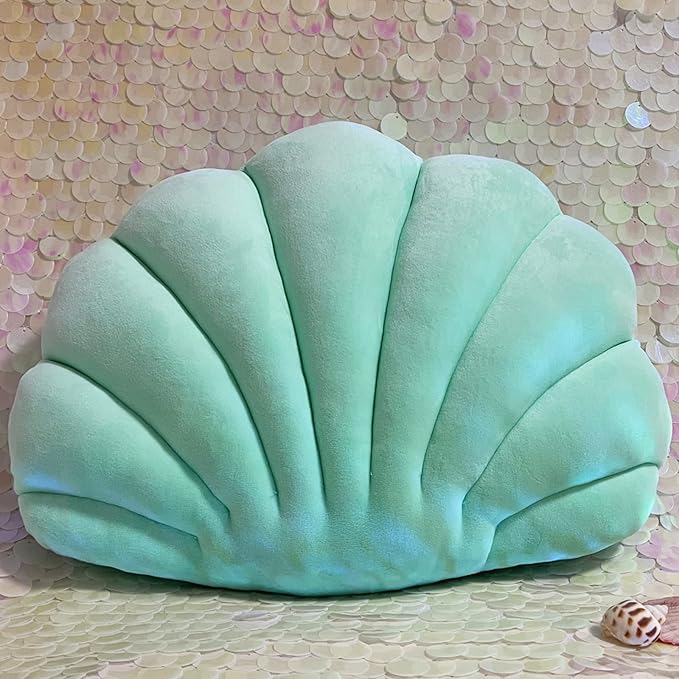 YRXRUS Seashell Pillow, Lake Green Shell Shaped Pillow, Outdoor Indoor Room Decor, Ocean Series Velvet Pillows, Throw Pillows for Patio, Bedroom Living Kids Room 3D Insert Pillow 18x13 Inch