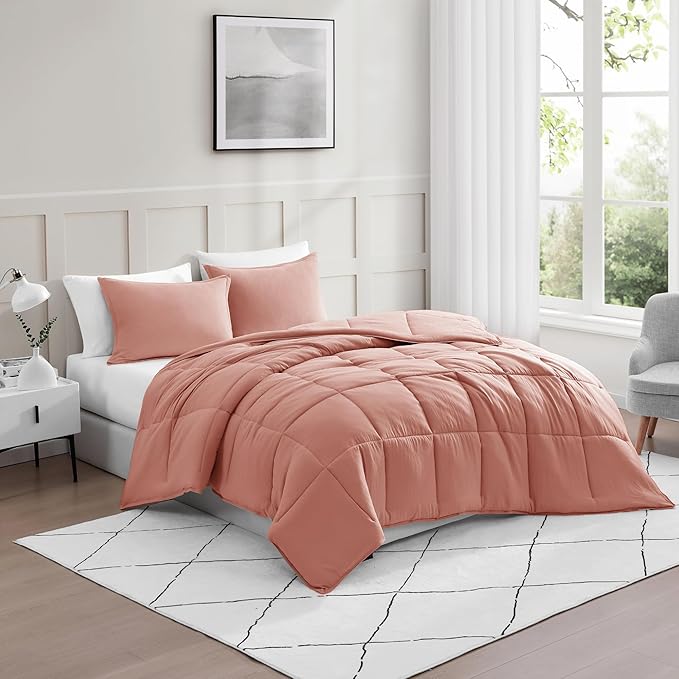 Casa Platino Pre-Washed Queen Comforter Set - Duvet Insert Queen Size - Ultra Soft & Cozy Fade Resistant Comforter Queen Size - Hydro-Brushed Cozy 100% Microfiber Queen Bed Comforter Set- Rose Dawn