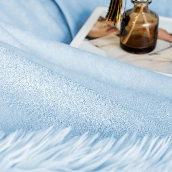 JONIYEAR Extra Large Decorative Fluffy Faux Fur Blanket Full Size 71" x 80", Soft Luxury Lightweight Furry Blankets, Accent Cozy Shaggy Plush Fuzzy Blankets for Bed, Thick Warm Winter Blanket, Blue