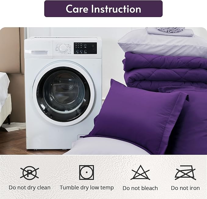 MUXHOMO 7 Pieces Oversized Queen Comforter Set, Reversible Bed in a Bag Oversized Queen Size, All Season Bedding Set with Comforter, Flat Sheet, Fitted Sheet, Pillowcases & Shams, Purple & Lavender
