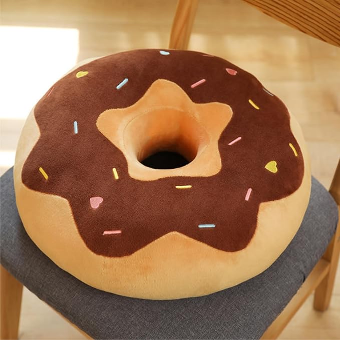 38cm Donut Plush Pillow, Round Throw Pillow Donut Cushion Soft Plushie Shaped Pillow for Floor Chair Sofa Office Living Room Decoration Gifts (Brown Yellow)