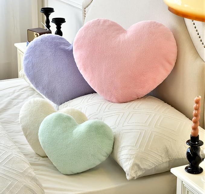 Petrella Heart Pillow Cute Fuzzy Pillows Throw Pillows for Bed Livingroom Home Decor Cushion Decorative Aesthetic Preppy Pillows Pink1,Large 19"x15"