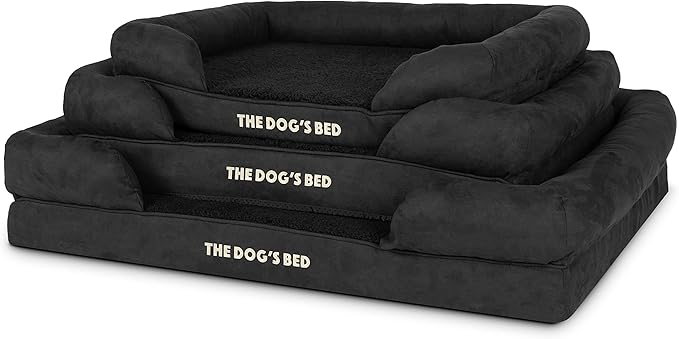 The Dog’s Bed Orthopedic Memory Foam Dog Bed with Bolsters, Plush Fabric, Black Plush, M
