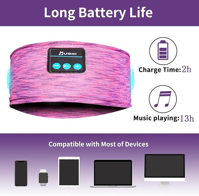 Wireless Sleep Headphones for Women - Bluetooth Headband for Side Sleepers with Adjustable Headband (Rose Red)