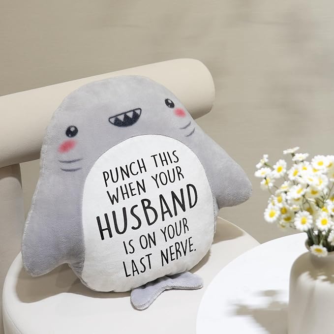 Valentines Day Gifts for Wife- Cute Shark Pillow- Wife Anniversary Birthday Gifts from Husband, Birthday/Bridal Shower Friend Gift for Women, Gag/White Elephant Gift for Adults, 15”×15”