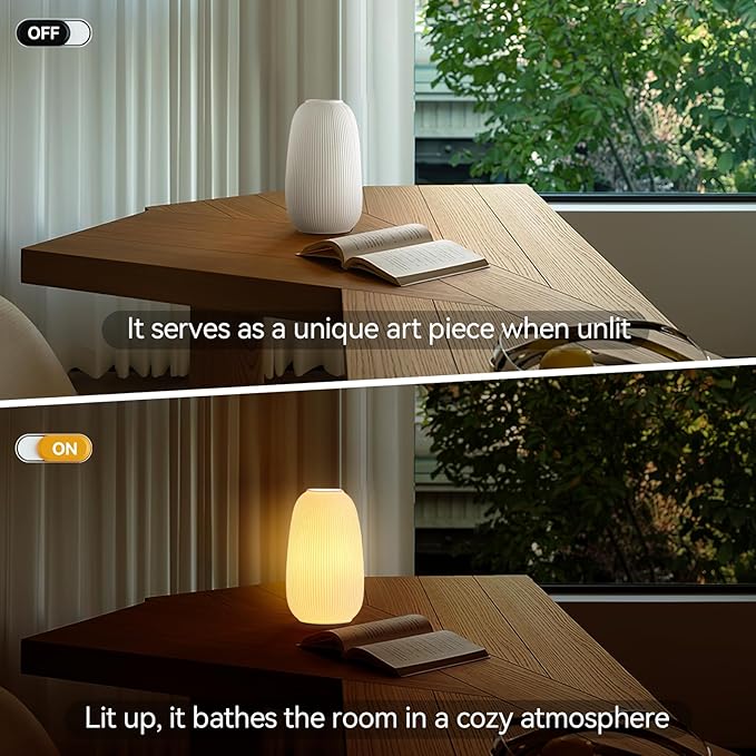 9.5" Modern Ceramic Table Lamp,White Bedside Table lamp, Night Lamp,Decorative Lamp,Ambient Lighting,Artistic lamp,Suitable for Living Room, Bedroom, Entrance, Kitchens, Corded, Bulb Included