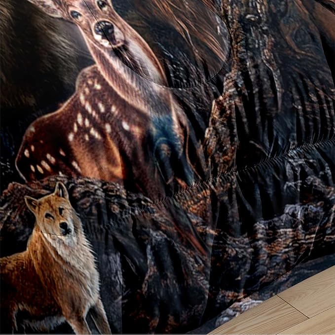 Hunting Comforter Set Twin Size, Wild Animal Print Bedding Set for Kids Bedroom Decor/68 * 86