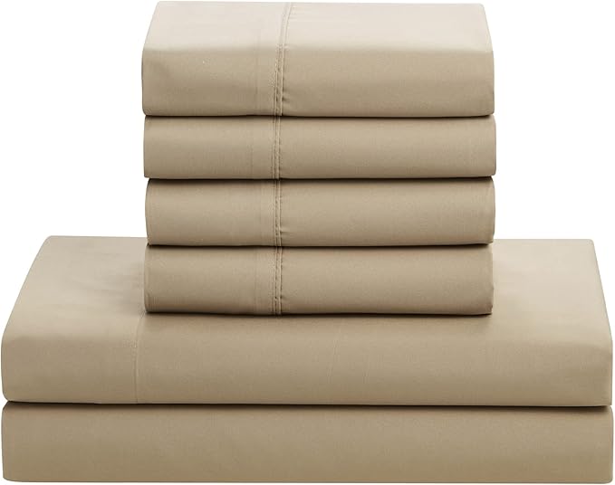 King Size Comforter Set with Sheets - 7-Piece Bedding Collection - 1 Comforter, 1 Fitted Sheet, 1 Flat, 4 Pillowcases - Deep Pocket - Soft & Breathable Premium Quality - Ideal for All Seasons, Taupe