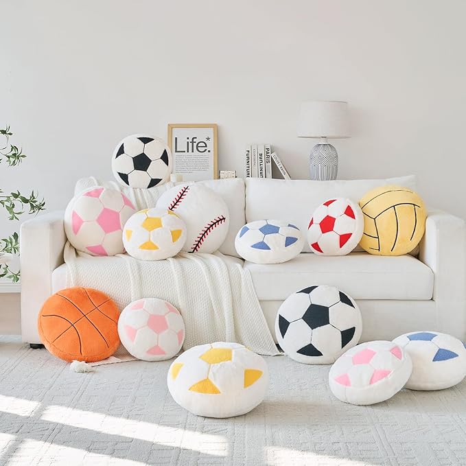 Basketball Pillow,12" Basketball Shaped Pillow Floor Cushion Seating Cushion with Faux Rabbit Fur,Round Ball Throw Pillow Room Décor for Sofa Couch Living Room