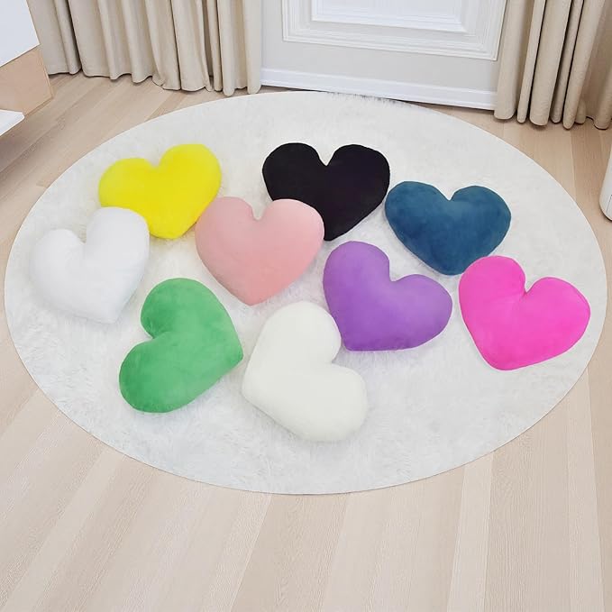 2 Pcs Heart Pillow Decorative Throw Pillows 16-inch Cute Soft Fluffy Heart Shaped Pillows for Bed Couch Sofa Bedroom Living Room Decor Aesthetic (White, 16"x13.78")