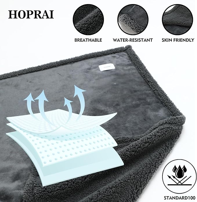Waterproof Pet Blanket for Medium Large Dogs Washable Fluffy Thick Jacquard Shag Fleece Warm Sherpa Pet Blanket Cats Puppy Couch Protection (Gray XXL85*85inches)