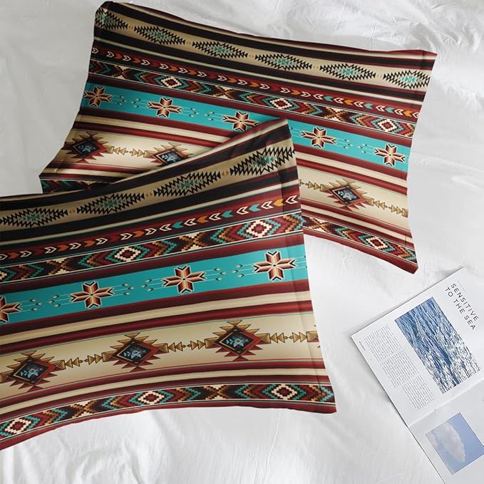 Comforter Set Twin Size, African Tribal Ethnic 5 Pcs Bedding for Kids and Adults, Mexican Moroccan Aztec Bed Sheet Sets with Fitted Sheet Pillowcase & Sham for Bedroom Bed Decor