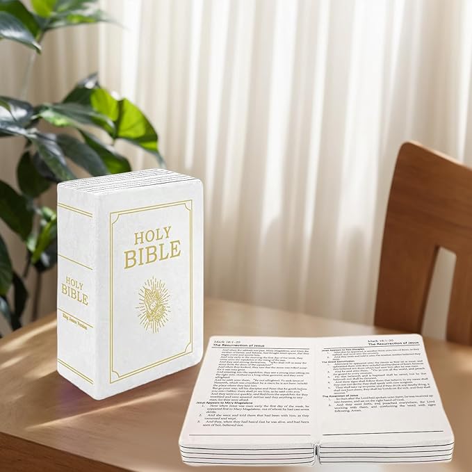The Holy Bible Pillow Plush- Book Shape, Openable, Cozy Faith Bible Pillow Christian Bible Verse Pillow (White)