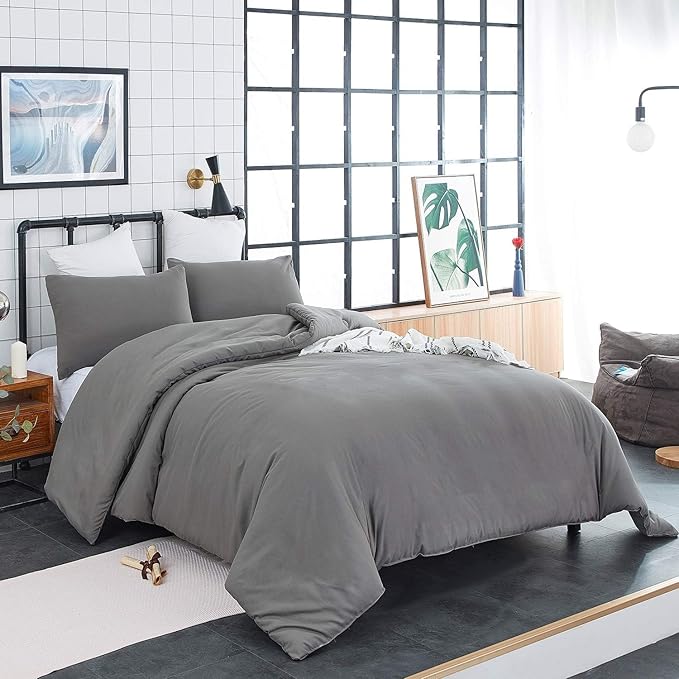 Houseri Dark Grey California King Comforter Set 3 Pieces Solid Gray Bedding Sets Cal King Men Women Comfy Fluffy Plain Grey Comforters Soft Lightweight Deep Gray All Grey Bed Quilts Blankets Cal King