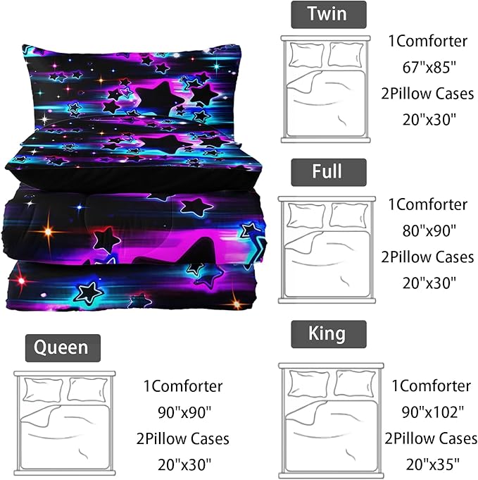 Colorful Sky Meteor Stars Comforter Set Full Size,Beautiful Galaxy Bedding Sets 3-Pieces for Boys Girls Teen Room Decorat, Soft Lightweight Bed Set with Comforter 2 Pillowcases
