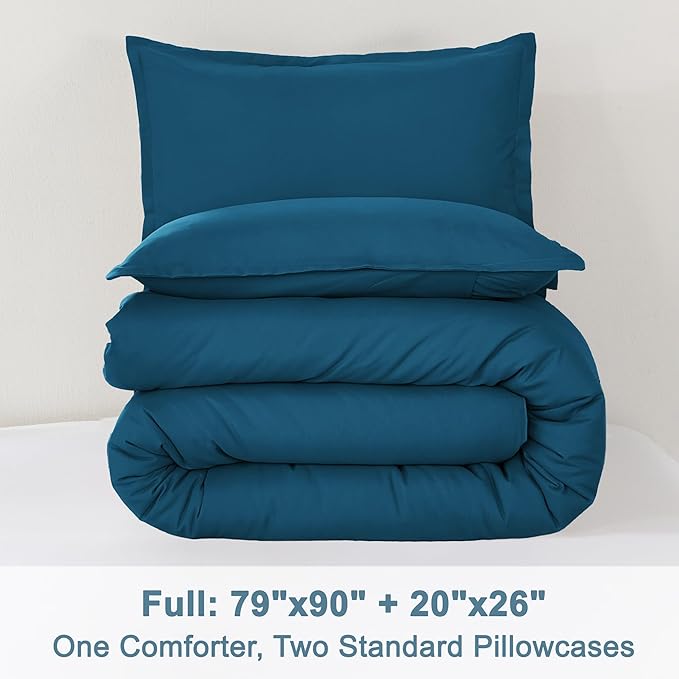 Litanika Teal Comforter Full Size, 3 Pieces Turquoise Lightweight Solid Bedding Comforter Set, All Season Fluffy Bed Set (79x90In Comforter & 2 Pillowcases)