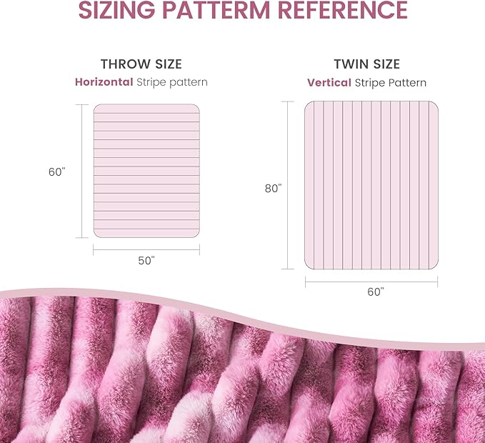 Cozy Bliss Faux Fur Throw Blanket for Couch, Cozy Warm Plush Striped Blanket for Sofa Bedroom Living Room, 90 * 90 Inches Tie-dye Pink