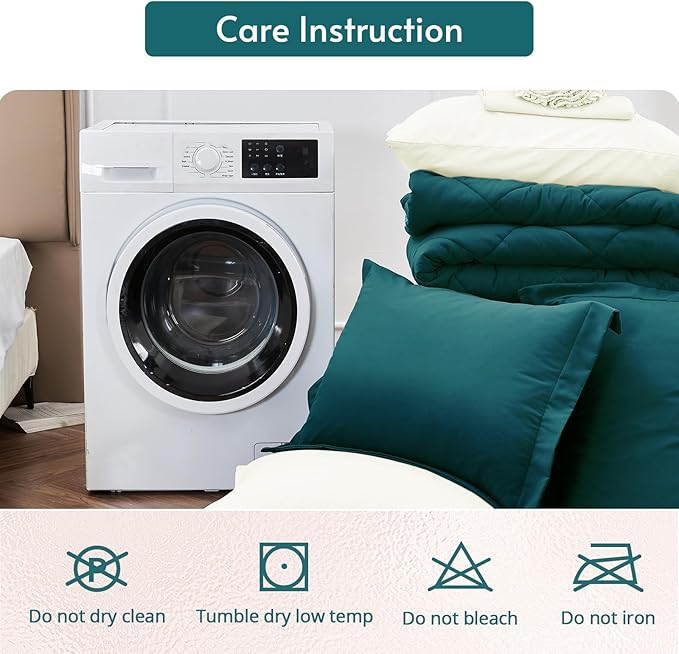 MUXHOMO 7 Pieces California King Comforter Set, Reversible Bed in a Bag Cal King Size, All Season Bedding Set with Comforter, Flat Sheet, Fitted Sheet, Pillowcases & Shams, Peacock Blue & Ivory