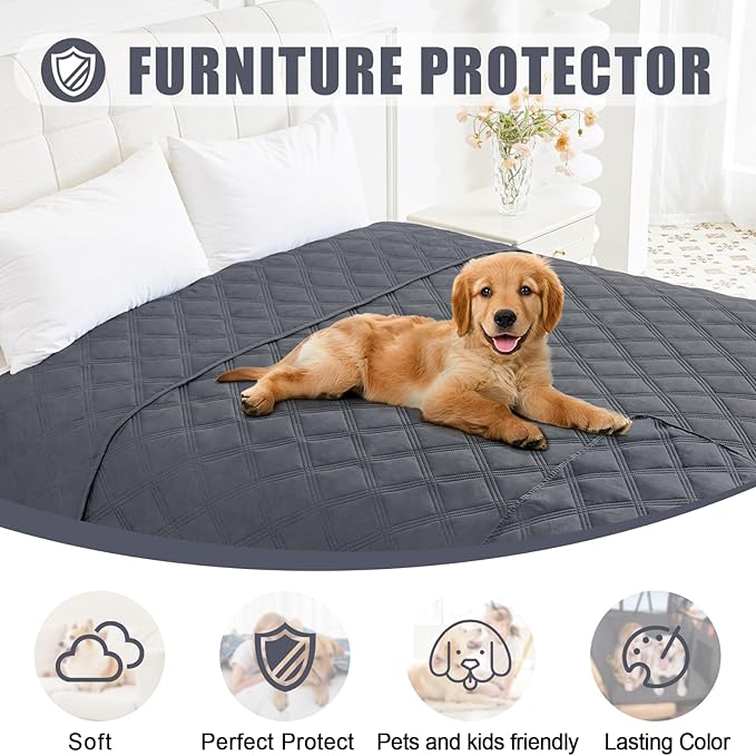 Smiry Waterproof Dog Bed Cover Blanket 68x82, Soft Reversible Pet Blanket, Washable Leakproof Cats Dogs Couch Cover for Sofa, Couch, Furniture, Dark Grey/Dark Grey