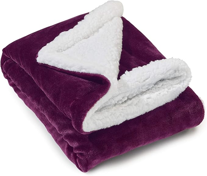 Genteele Sherpa Throw Blanket Super Soft Reversible Ultra Luxurious Plush Blanket, 40 x 50 inches, Rich Purple/White