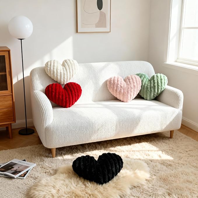 2 Pcs White Heart Throw Pillows, 16 Inch Soft Fluffy Heart-Shaped Comfort Pillows with Calming Texture, Hug Pressure for Relaxing Moments, Ideal for Sofa, Reading, and Naps (White)
