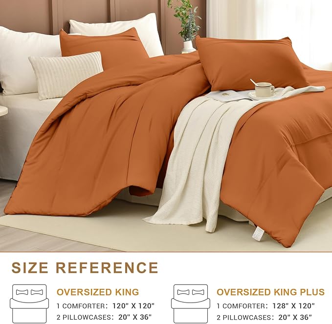 CozyTide Oversized King Comforter 128x120,Cotton Pumpkin Pleated Bedding Comforter Set,3Pcs Extra Large King Size Comforter Set Vintage Farmhouse Bedding Ultra Soft