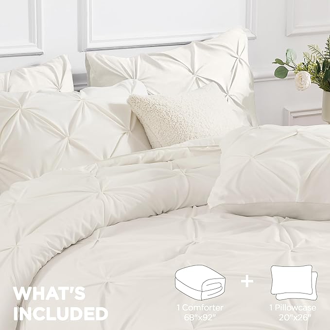 Andency Ivory Comforter Set Twin XL(68x92Inch), 2 Pieces Comforter for Girls Kids, Soft Microfiber Pinch Pleat Comforter Set, All Season Lightweight Bedding Set