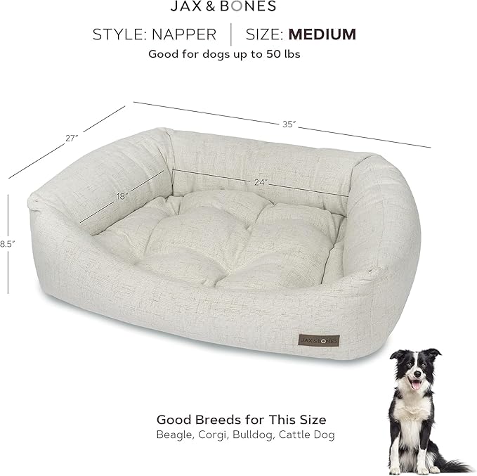 Jax & Bones Dog Bed Napper - Luna Grey Machine Washable Bed For Dogs - Extra Heavy Duty Bolstered Sides - Medium Grey Dog Mat Beds | 35 x 27 Inches