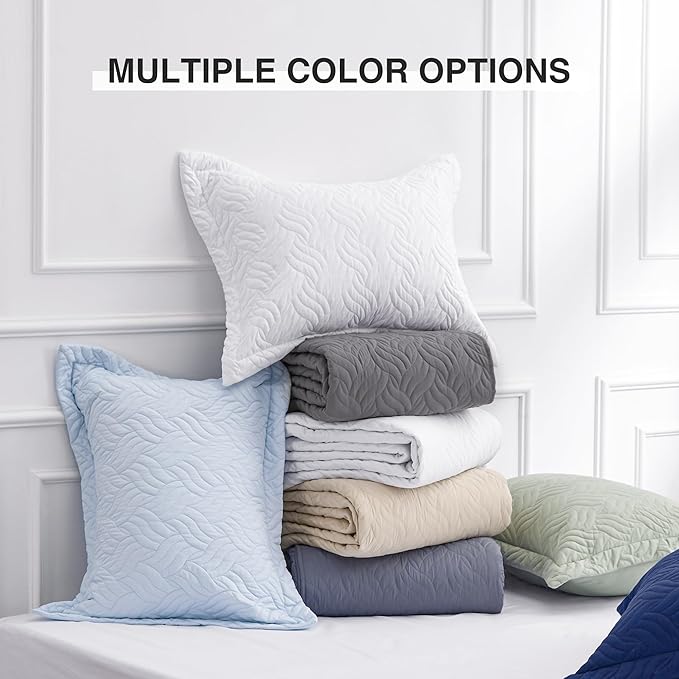 Love's cabin Twin Quilt Bedding Set Bluish Grey Bedspreads - Soft Bed Summer Lightweight Bedspread Comforter - Wave Pattern Bedding Coverlet for All Season - 2 Pieces (1 Quilt, 1 Pillow Sham)