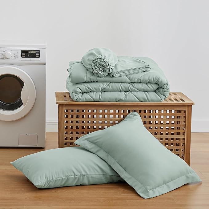 Love's cabin Twin XL Comforter Set Aqua, 5 Pieces Twin XL Bed in a Bag, All Season Bedding Sets with 1 Comforter, 1 Flat Sheet, 1 Fitted Sheet, 1 Pillowcase and 1 Pillow Sham